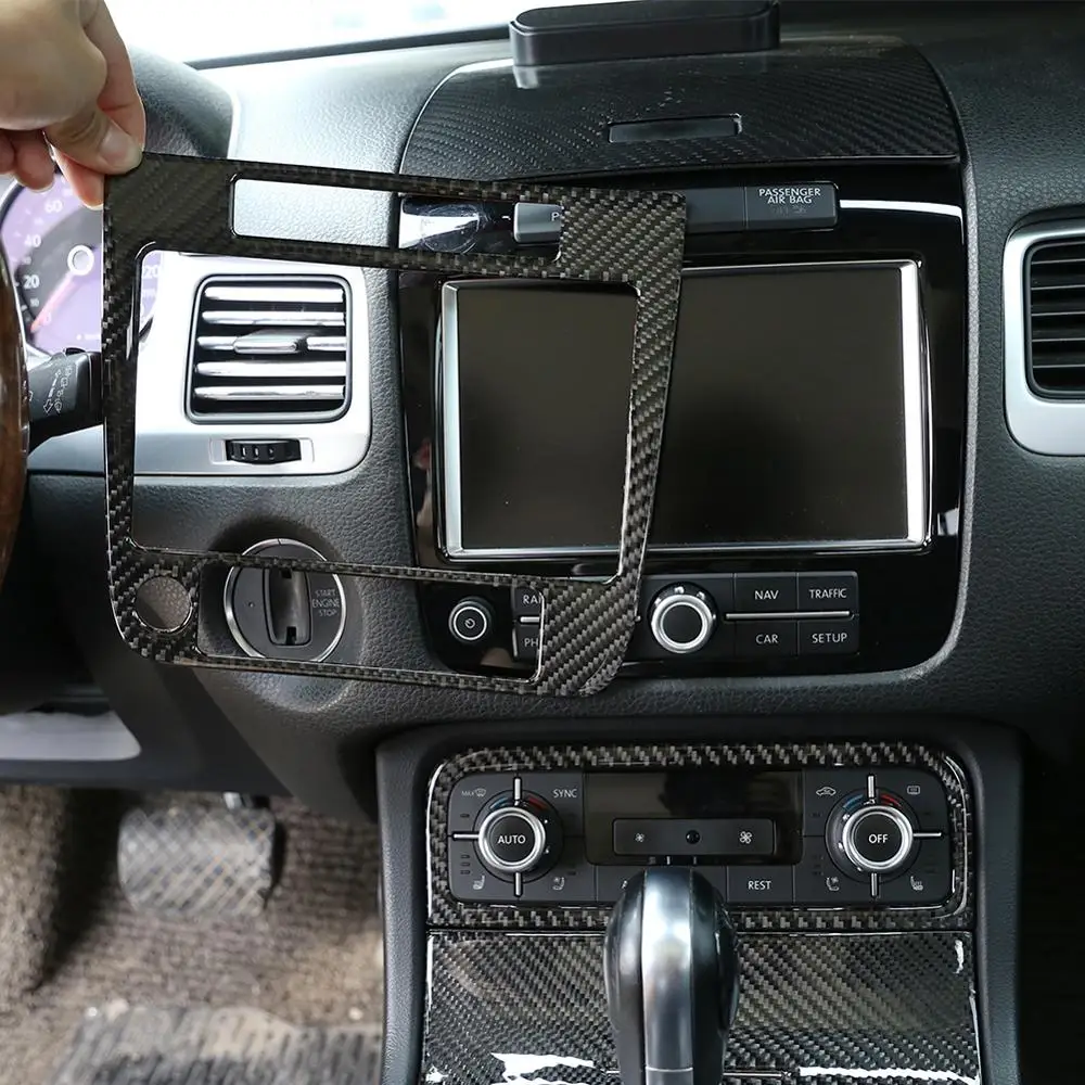 

Soft Real Carbon Fiber 3D Sticker Center Console GPS Navigation Cover Trim for Volkswagen Touareg 2011-2018 Models Accessories