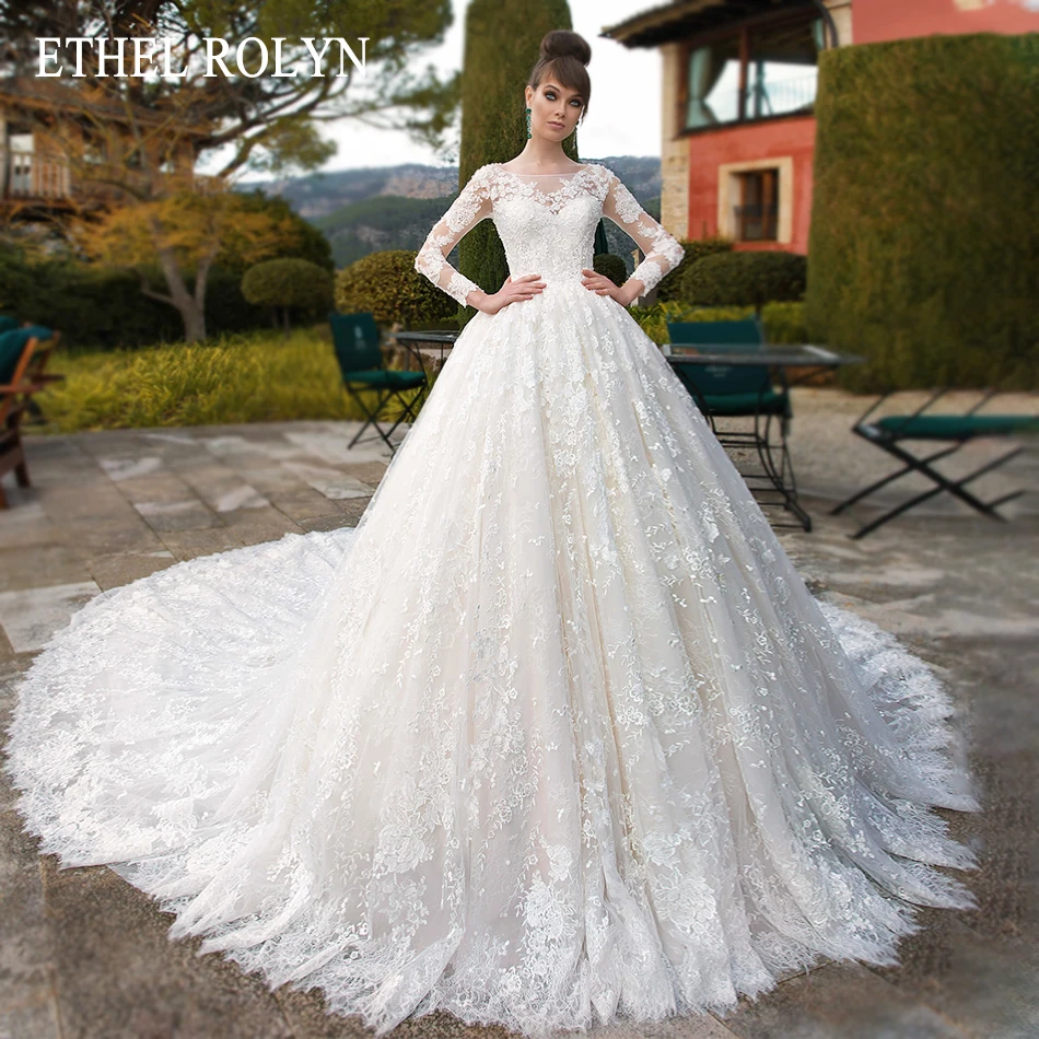 

ETHEL ROLYN Lace Ball Gown Wedding Dress 2022 Long Sleeve Beading Appliques Scoop Princess Bride Dresses Robe De Mariage Royale