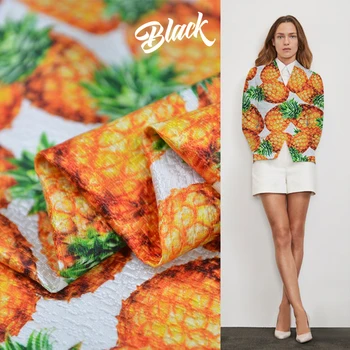 

Pineapple Printed 68%silk 32%cotton 114cm Width 47Momme Brand Jacquard Fabric for Women Coat Diy Sewing Free Shipping Sale New