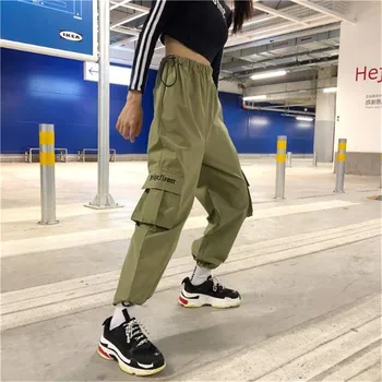 

Cool Army High Waist Cargo Pants Women Pockets Patchwork Loose Streetwear Pencil Pants 2019 Fashion Hip Hop Women's Trousers