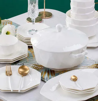 

60 Heads Jingdezhen Ceramic Dinner chinese dishes Tableware Rice Bowl Soup Bowl Salad Noodles Bowl Plate Dinnerware Sets