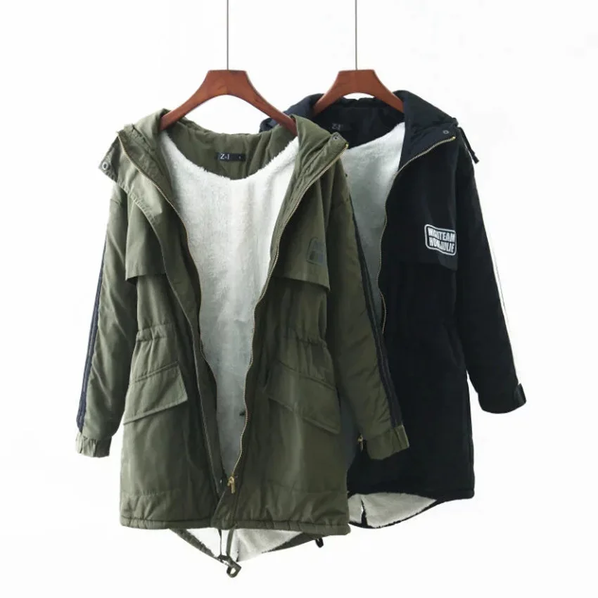 

62wc-922 Europe And America WOMEN'S Dress 2018 Autumn And Winter New Style Mid-length Hooded Thick Lamb's Wool Cotton Overcoat