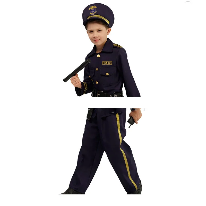 kolbe MP med undtagelse af Children's Uniform Masquerade Stage Makeup Carnival Party Stage Costume  Police Suit Boy Solid Color Hat Belt Handcuffs Game