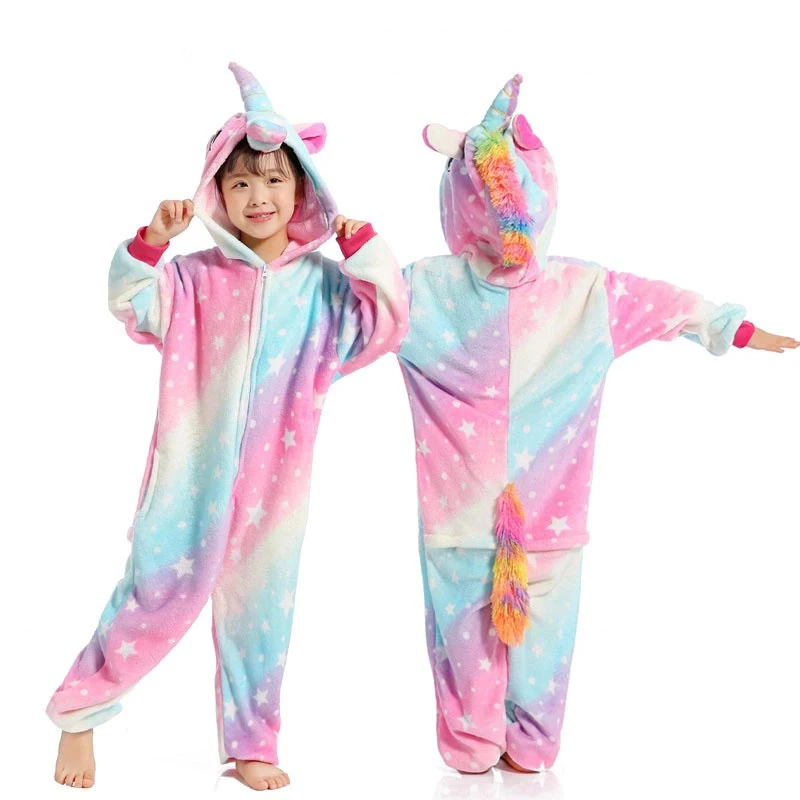 Pink star Unicorn Детские пижамы для девочек «кугуруми», «Единорог», «панда», комбинезон, Детский костюм, пижама для мальчиков, зимняя фланелевая Детская Пижама «Единорог» - Цвет: Pink star Unicorn
