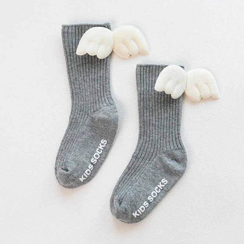 CANIS/носки для малышей Одежда для новорожденных хлопковые детские носки унисекс для мальчиков и девочек мягкие дышащие Гольфы с крыльями ангела - Цвет: Серый