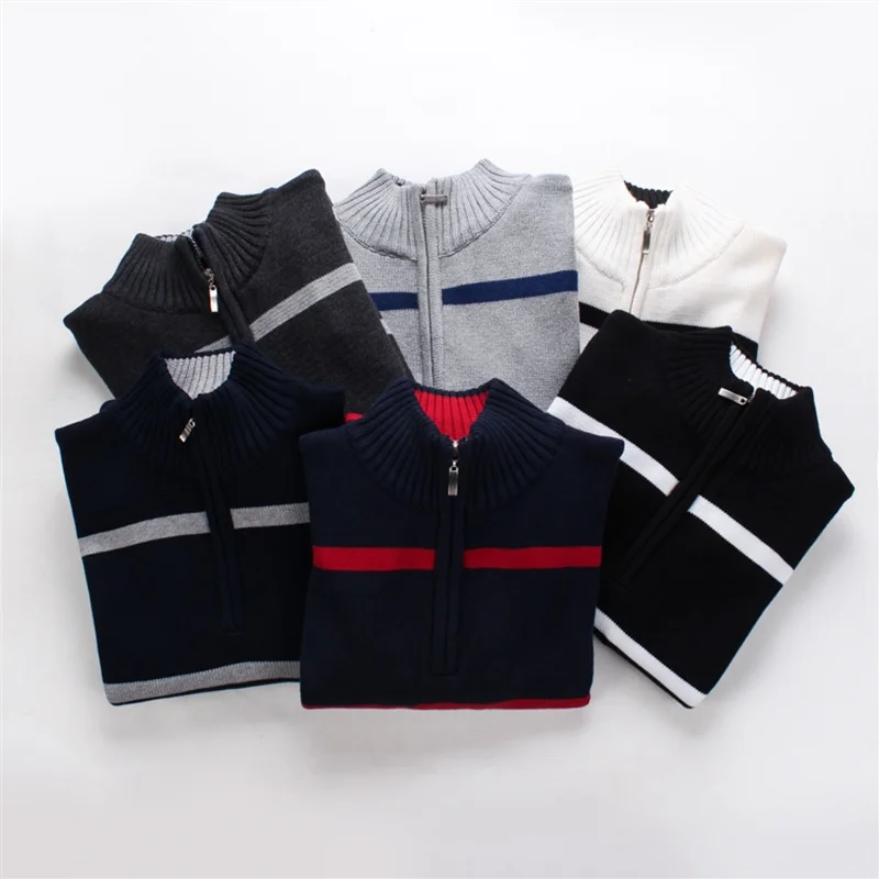 

Men's Winter Warm Knitted brand design Sweater Casual Pullover stand collar half zipper Long Sleeve striped Tops