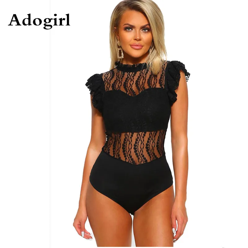 

Black Sheer Lace Patchwork Bodysuit Lace For Words Black Lace High Neck Bodysuit Hollow Out Bodysuits Sexy Sleeveless Romper