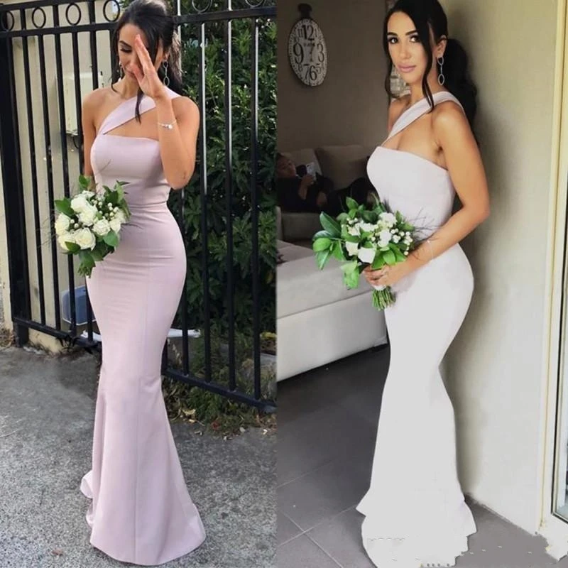 2024 Modern Mermaid Bridesmaid Dresses For Weddings Satin One Shoulder Sleeveless Long Plus Size Formal Maid of Honor Gowns