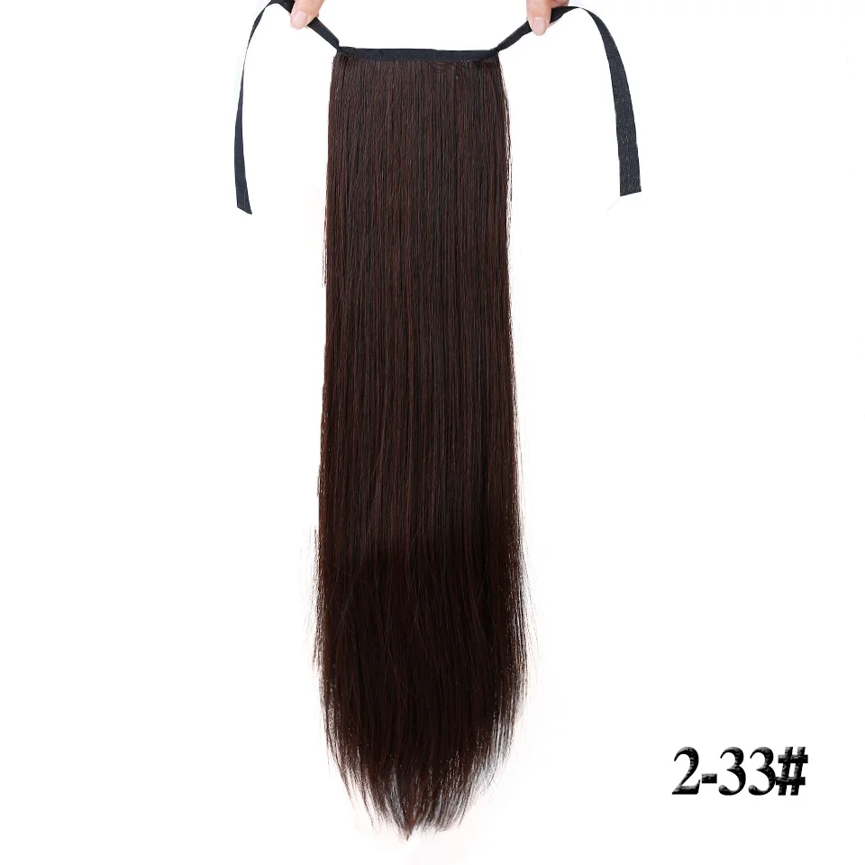 Синтетический конский хвост термостойкие накладные волосы 22 дюйма Длинные прямые Конские хвосты клип в конский хвост шнурок - Цвет: 2-33