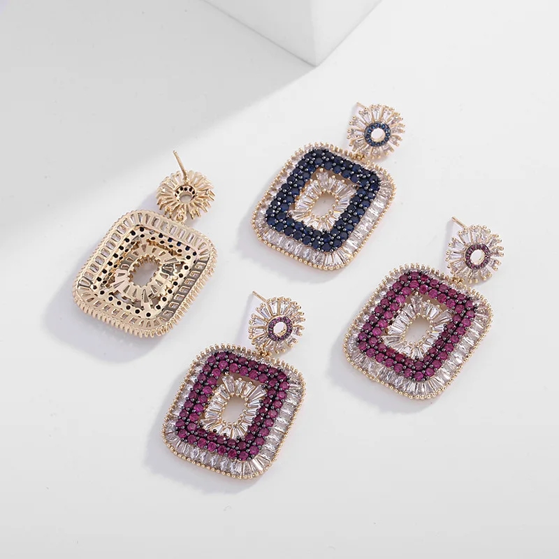 Shining Cubic Zirconia Geometric Pendant Earrings for Women серьги 2022 тренд Wedding Party Dangle Earings Luxury Brand Jewelry