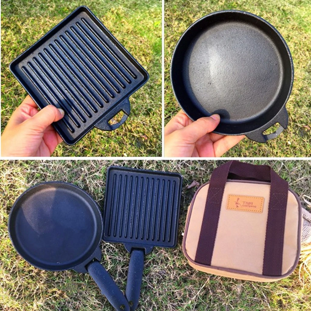 

2pcs/set Small Cast Iron Camping Cooking Detachable Steak Frying Pan and Carry Case for both Outdoor Camping and Home Use