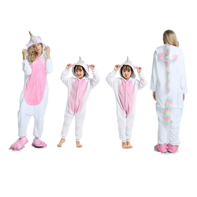 Зимняя одежда для семьи; фланелевая одежда для сна с изображением животных для детей, взрослых, женщин и мужчин; Одинаковая одежда для семьи с единорогом и стежком - Цвет: Gold horn unicorn