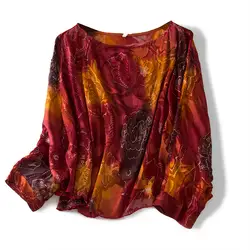 Женская летняя блузка 100% из натурального шелка с круглым вырезом, прозрачная Повседневная Элегантная блузка из натурального шелка