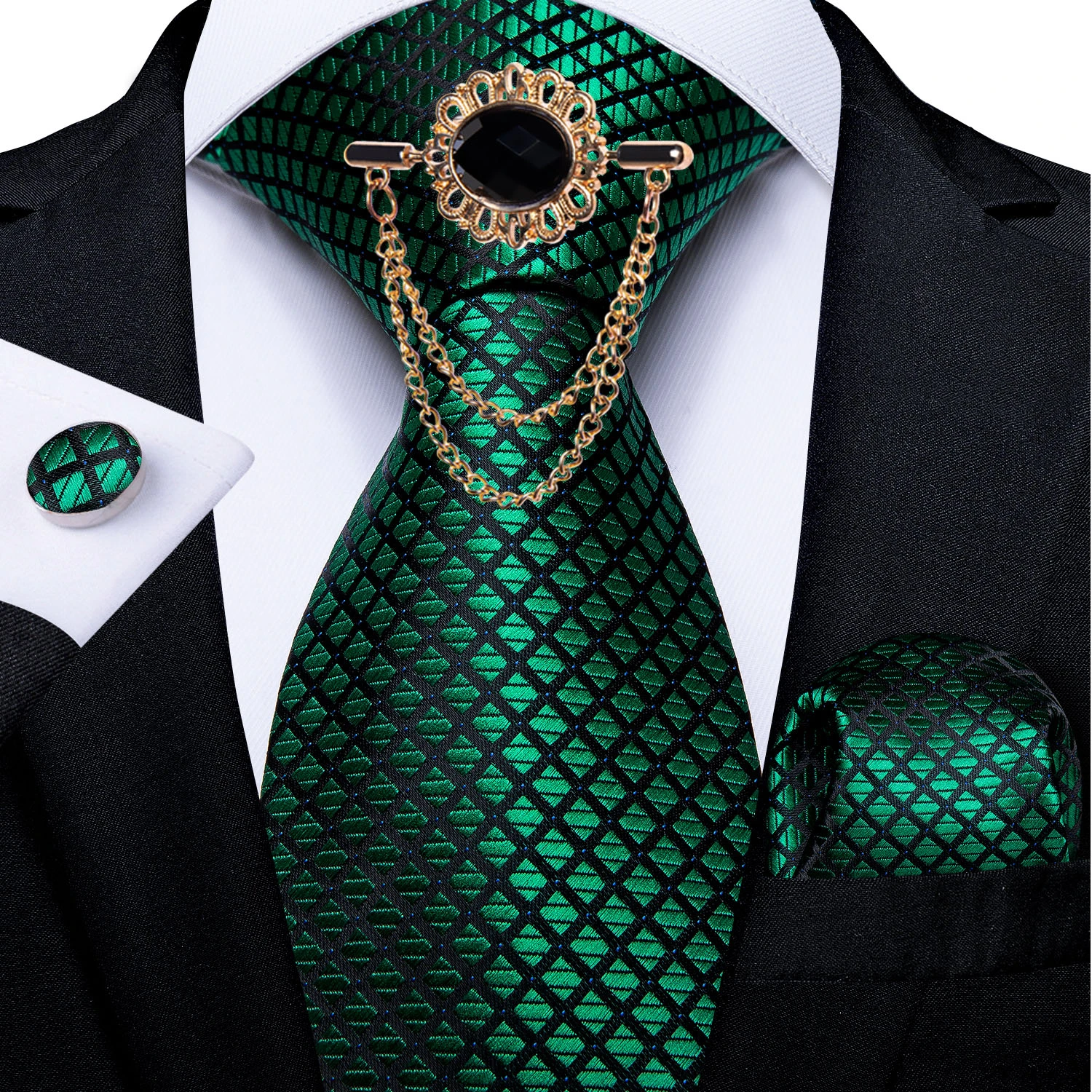 Conjunto de broche de corbata para hombre, corbatas de seda para fiesta, gemelos, corbata de lujo, DiBanGu, verde, nueva moda| Corbatas y pañuelos hombres| - AliExpress