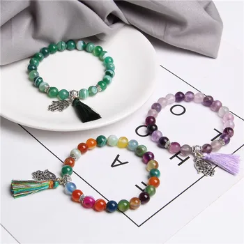 

Tassel Bracelets Women Snow Charm Bangle Natural Fluorite Bracelet Elastic Party Pulsera Jewelry Polished Stone Beads Armband