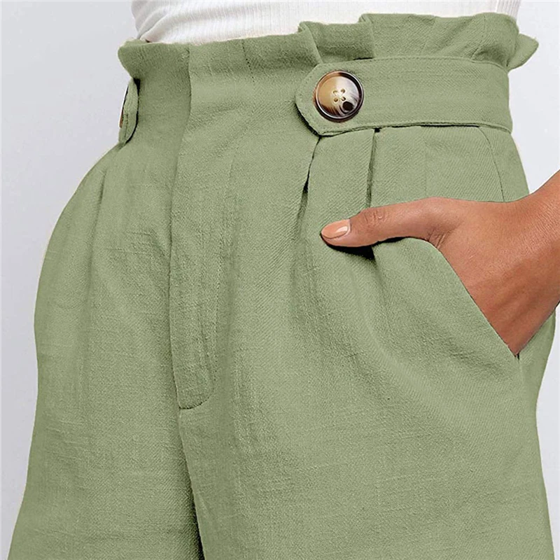 2023 Summer Women Shorts Flas Casul Loose High Waist Button Pockets Solid Fashion