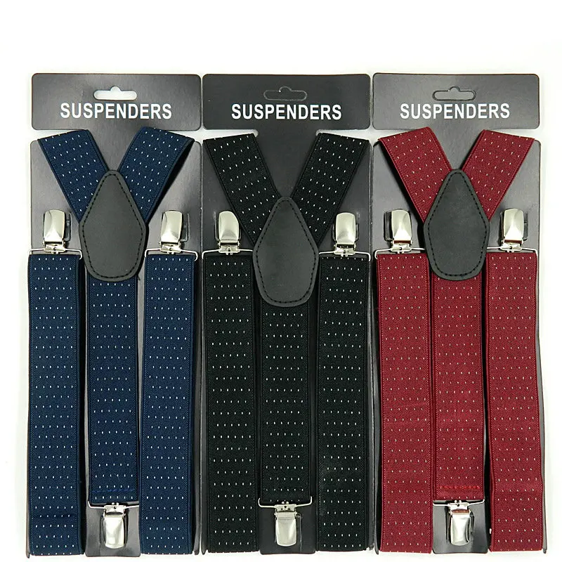 

Men 3 Clips Shirt Stay 3.5cm Trousers Leather Clip-On Y Back Braces Holder Belt Elastic Alloy Head Adjustable Strap Suspenders