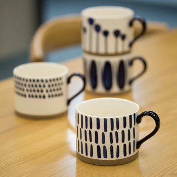 

Unique Handpainted Mugs Underglaze Ceramic Black and White Coffee Mug 500ml Large Breakfast Milk Tea Cups Kitchen Drinkware Gift