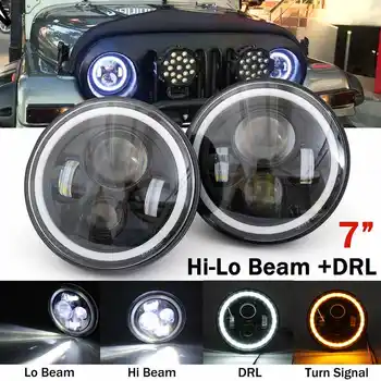 

2pcs 7" LED Headlights White/Amber High Low Beam DRL Halo Angle Eye Turn Signal for Jeep Wrangler JK TJ Land Rover