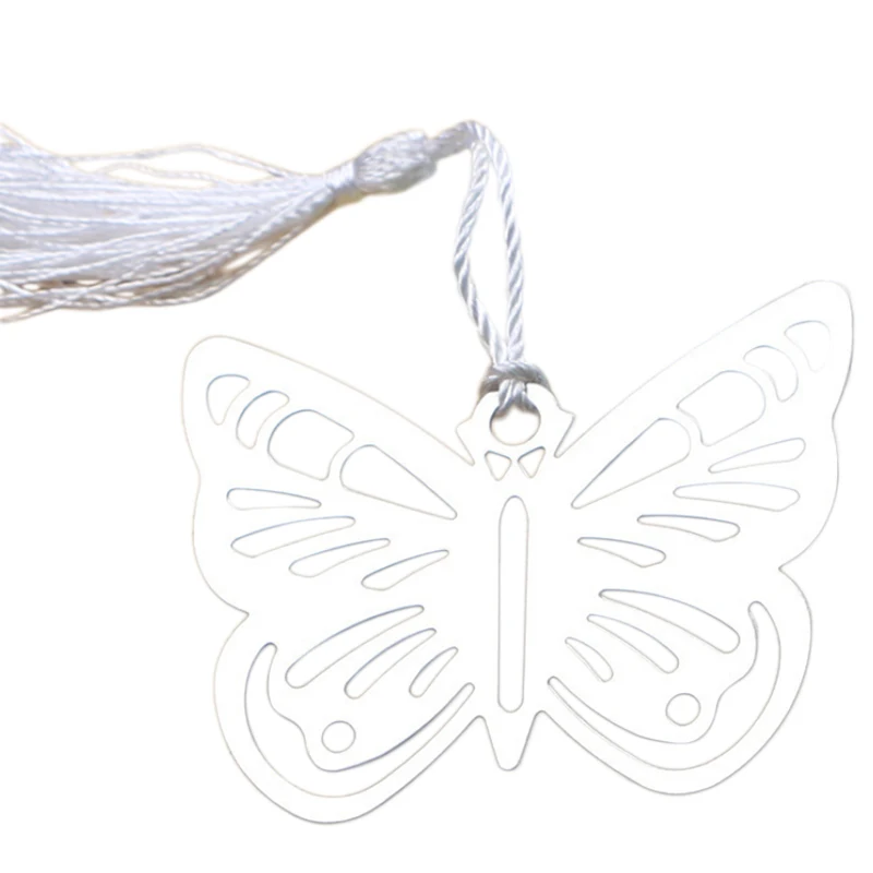 

Hollow Butterfly Bookmarks Metal With Mini Greeting Cards Tassels Kawaii Stationery Pendant Gifts Wedding Favors-12pcs