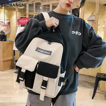 

New Splicing Waterproof Nylon Women Backpack Female Panelled Double Pocket schoolbag for Teenage girls Travel Backpack