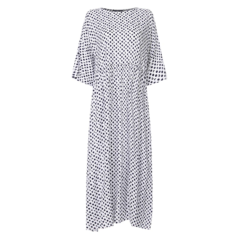 Модные женские туфли Повседневное женская одежда макси длинное платье Vestidos ZANZEA в богемном стиле, большого размера летний сарафан повседневные свободные в горошек платье в горошек - Цвет: Белый