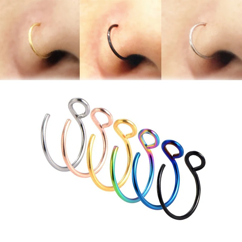 

6/12Pcs Lots 6 Colors Fake Nose Ring Clip On Nose Ring Faux Nose Ring Fake Piercings Tragus Earrings Simple Nose Ring Jewelry