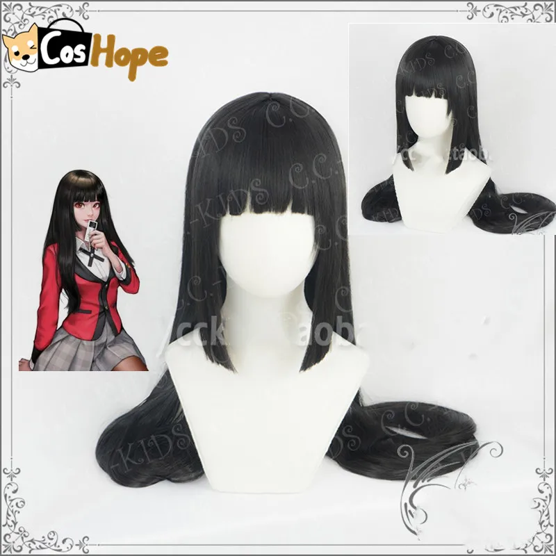 Женский длинный прямой парик Yumeko Jabami термостойкий черный для косплея аниме