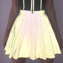 Женская Светоотражающая юбка в стиле панк для ночного клуба, осенняя плиссированная юбка с высокой талией для танцевального шоу, Клубная одежда трапециевидной формы, юбки на Рождество и Хэллоуин