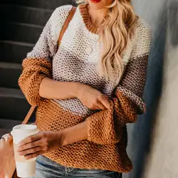 2019 осенне-зимний женский свитер с длинным рукавом в стиле пэчворк женские вязаные свитера пуловеры красочные полосатые топы женские