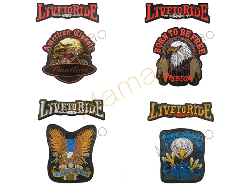 

2-piece set Eagle Punk Biker Patches Motorcycle Embroided Big Patch Iron on Rock Stripe Badges for Clothes Fabric Stickers