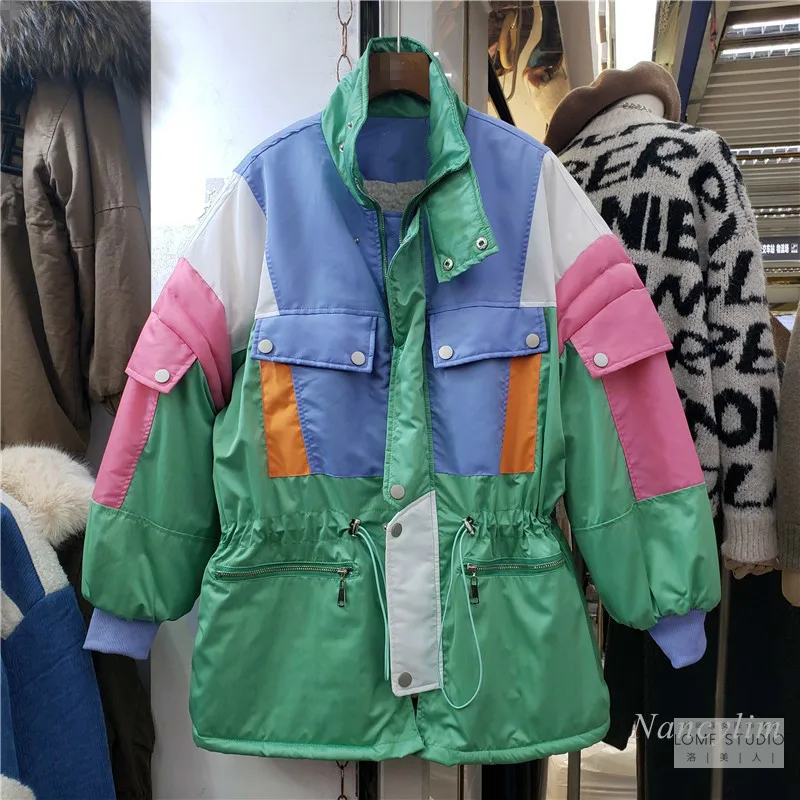 

Stand Collar Winter Jacket for Women Liner Lambswool Thickened Female Work Clothes College Style Leisure Loose Long Coat