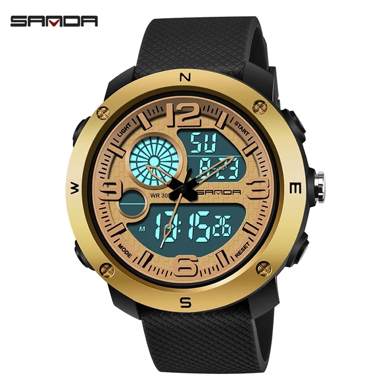 SANDA Men Digital Wrist watches Mens Sports Watches G Style Big Dial Waterproof Army Military Wristwatch Shock Quartz Watch