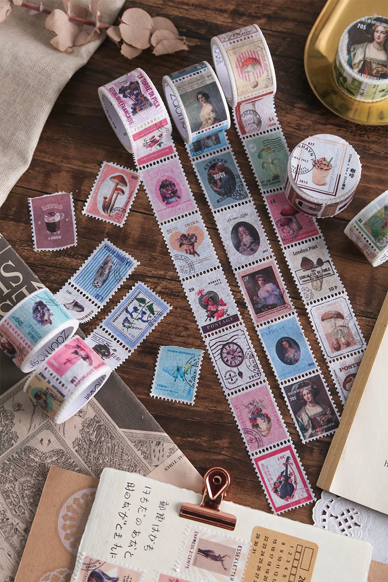 1 Roll Washi Tape Creative Vintage Stamp DIY Scrapbooking Album Diary Adhesive Japanese Kawaii Masking Tapes Label Sticker