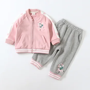 

Toddler Baby Girls Coat+Pant 2pcs/set Flowers Print Cotton Outfit Fashion Kids Sports Clothes Set 0-3Y 2 Color