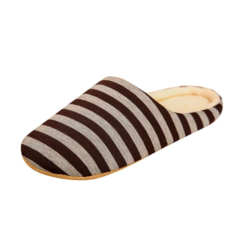 Домашние тапочки унисекс; пара коротких плюшевых туфель на плоской подошве; женские домашние тапочки в полоску; домашние тапочки; размеры 36-45 - Цвет: Coffee