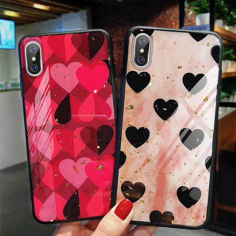 Модный Блестящий чехол из золотой фольги с сердечками для iPhone 8 plus 6 6s 7 12 11 XR XS Max