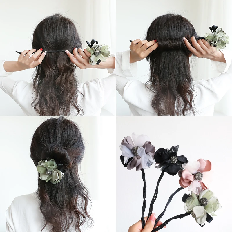 M MISM Women Flower Donut Bun Maker Crystal DIY Hair Style Making Tools Korean Fashion Elegant Ladies Hair Curler Accessories