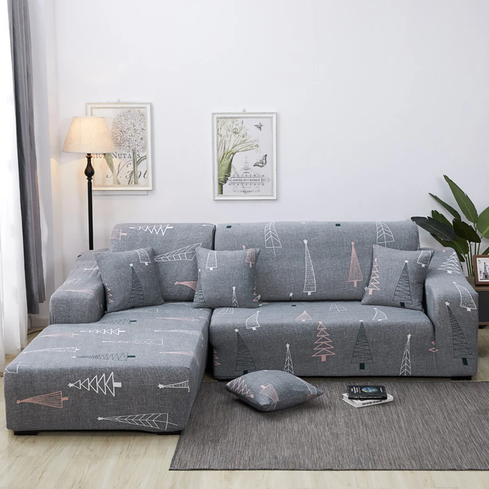 Printed L Shaped Sofa Cover Living Room 2 Pcs Stretch Covers for Corner Sofa Sectional Chaise Longue Sofa Slipcover Corner