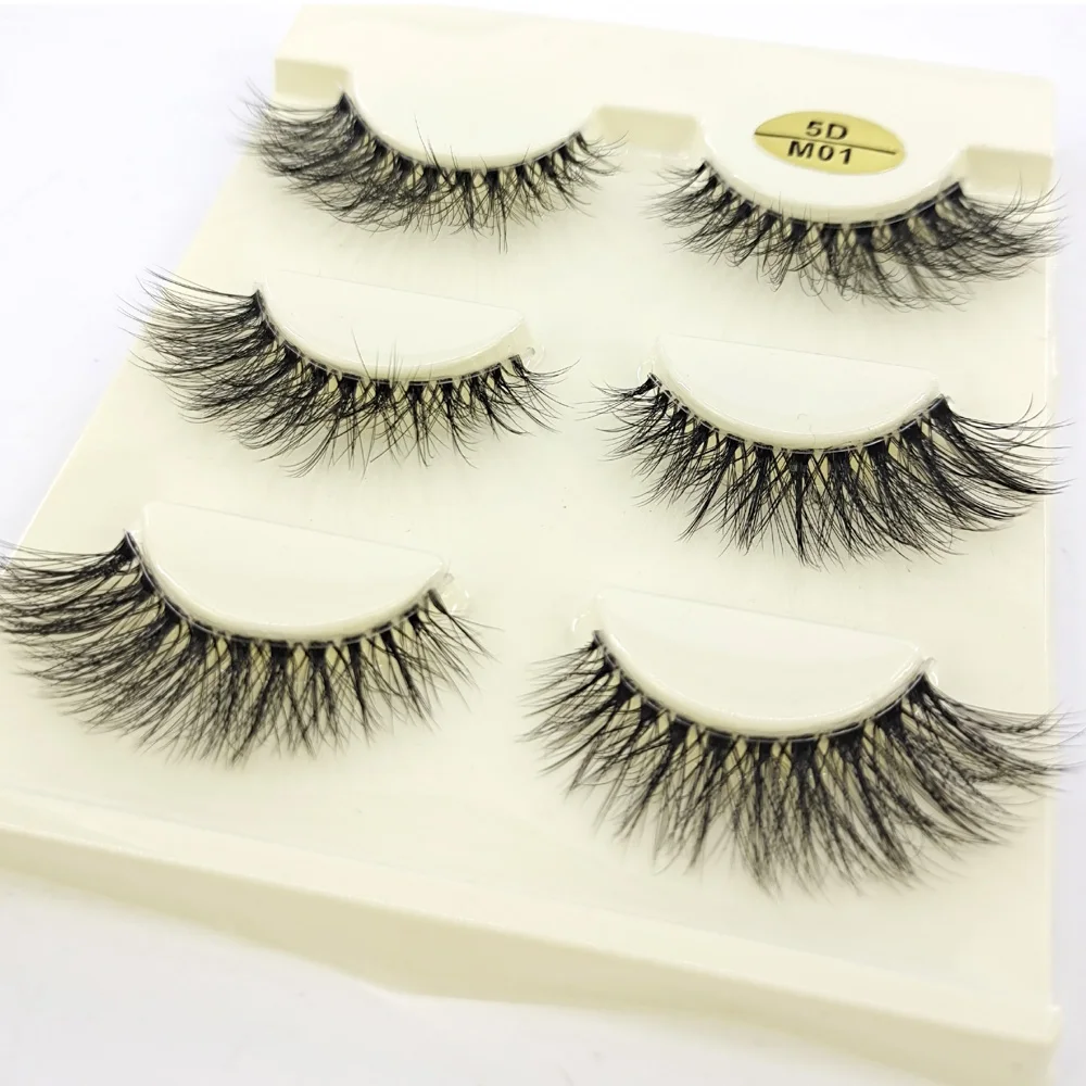 Mink Hair Eyelashes reusable Natural 3D Messy Popular False Eyelash Full Strip Extension Transparent wide stem | Красота и здоровье
