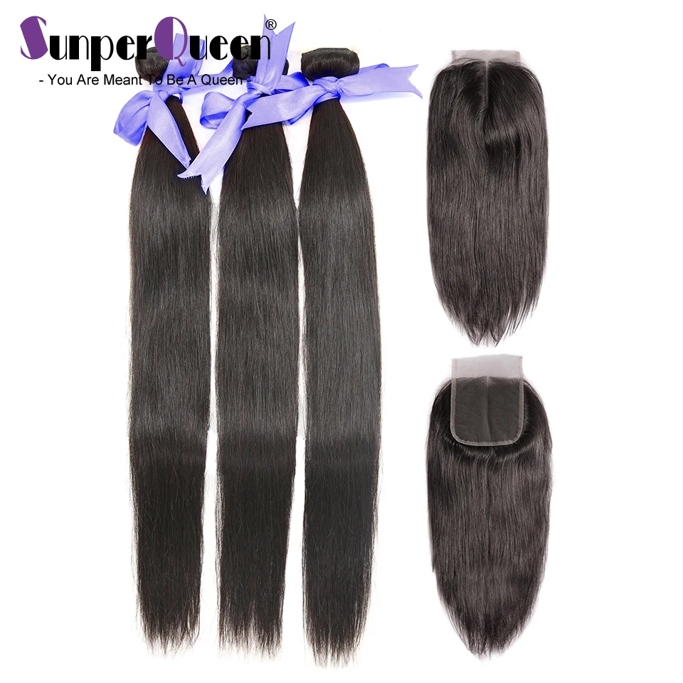 

{Sunper Queen}Deep Curly 8-30inch M Brazilian Human Remy Hair Natural Color 3 bundles with closure
