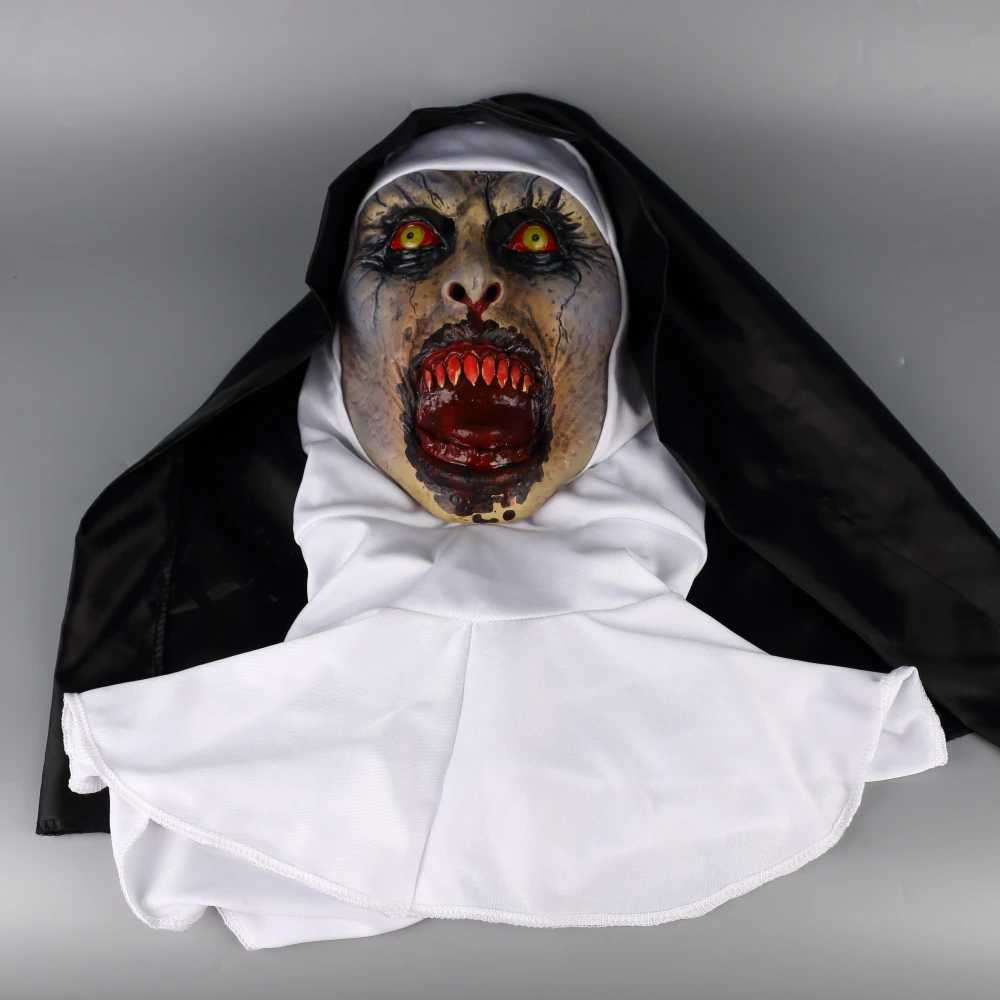 2018 The Nun Horror Mask Cosplay Valak Scary Latex Masks with Headscarf Veil Hood Full Face Helmet Horror Costume Halloween Prop (15)