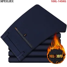 Зимние деловые мужские флисовые плотные брюки, офисные прямые брюки, формальные брюки, осень, большие размеры 8XL 9XL 10XL брюки 48 50 52