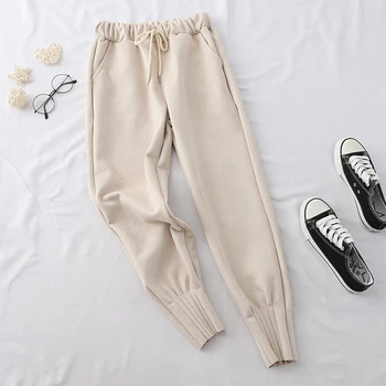 

Heliar Fall Winter Solid Harlan Pants Englend Style Crop Trousers Elastic Waist Female Elastic Bottoms Trousers With Pocket