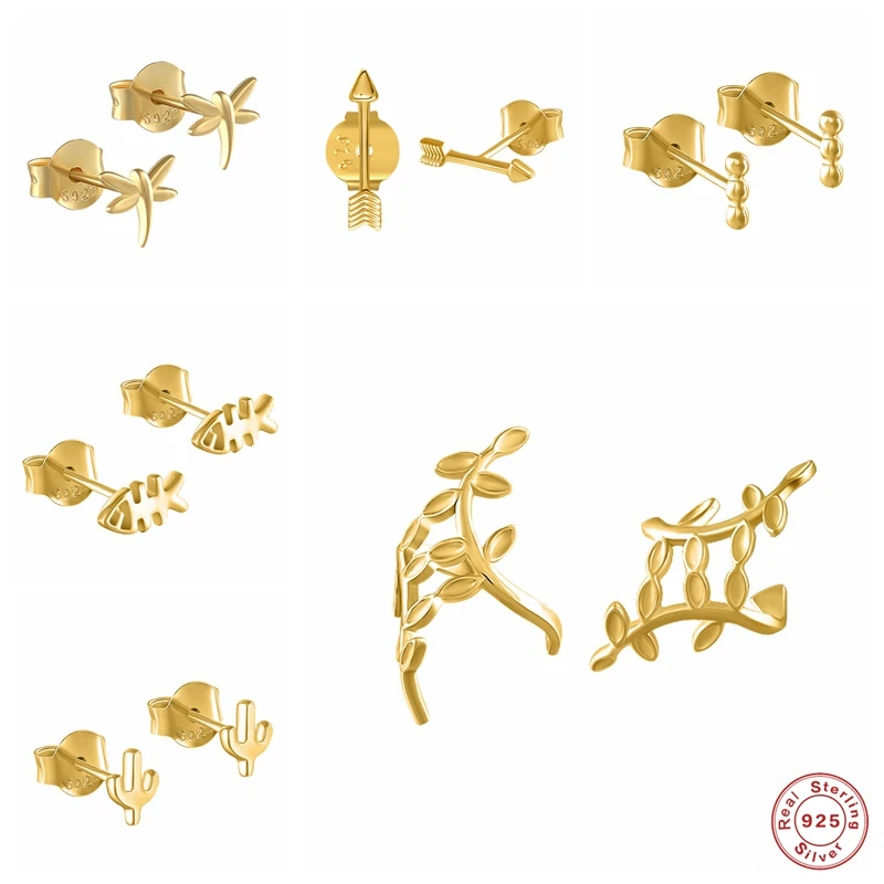 Pendientes pequeños de oro de varios estilos para mujer, 100% Plata de Ley 925 pequeños, joyería fina, brincos A30