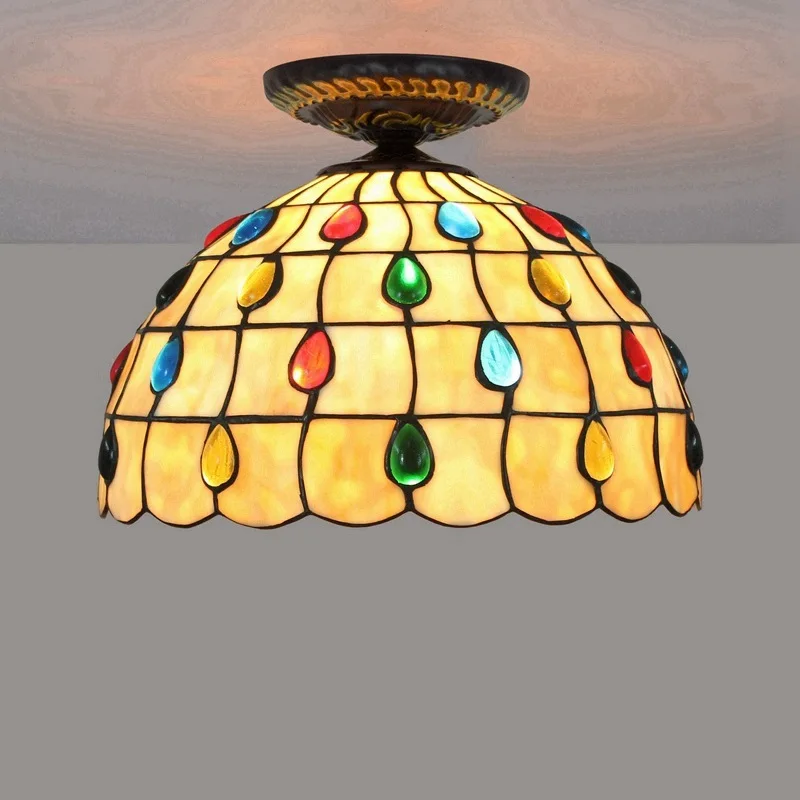 

30cm European color beads Tiffany color glass dining room bedroom corridor bathroom warm color ceiling lamp