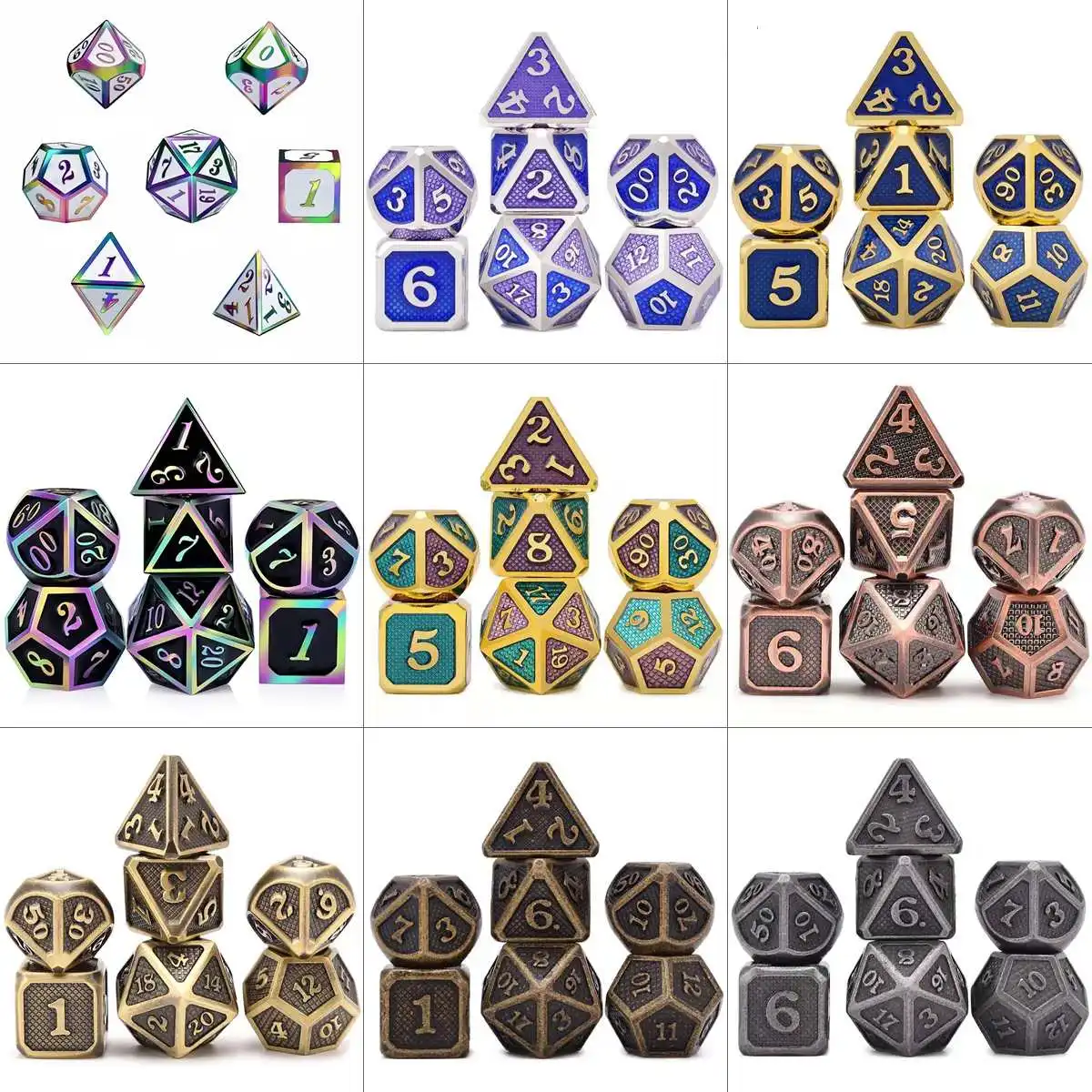  11 types Metal Dice Set Party Supplies Dice Playing Game table Poker Card Board Game Dungeons Drago