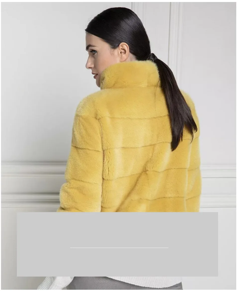 TOPFUR Real Fur Coat Women Genuine Leather Jackets Winter Coat Women Plus Size Real Mink Fur Coat With Fur Collar Yellow Jackets