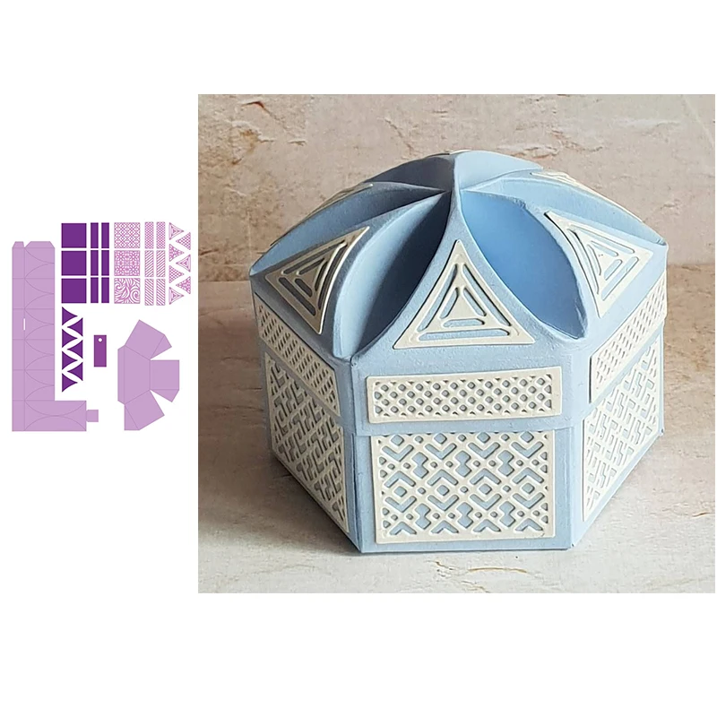 Металлические штампы в коробке с шестигранными лепестками для скрапбукинга