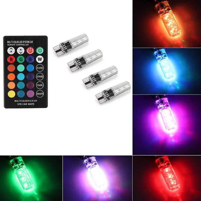 СВЕТОДИОДНЫЙ Автомобильный светильник Onever T10 W5W 4 шт. RGB с пультом дистанционного